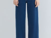 Укороченные широкие джинсы, Синий