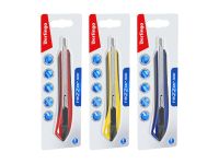 Нож канцелярский Berlingo "Razzor 300" 9 мм, auto-lock, металл. направл., мягкие вставки, желтый, ев