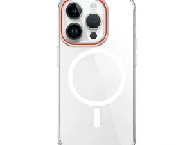 Чехол-накладка Wiwu Magsafe (ZYS-013) для Apple iPhone 15 Plus пластиковый (прозрачный/орнжевая рамка)