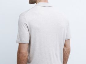 Вязаное поло с коротким рукавом, Бежевый