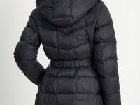 Пуховое полупальто с поясом приталенного силуэта