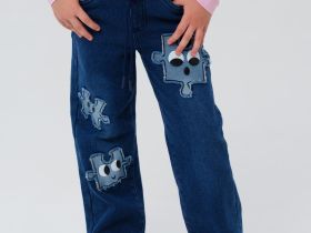 Брюки текстильные джинсовые утепленные флисом для девочек