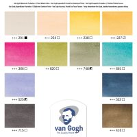 Набор акварели Talens "Van Gogh" Muted Colours (приглушенные цвета) 12 кювет + кисть, пластиковая у