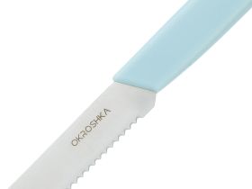 Нож кухонный cтоловый серрейтор Okroshka Salad 11 см, сталь 5cr15mov, рукоять пластик, голубой