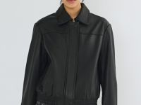 Бомбер из натуральной кожи, Черный