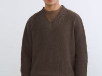 Текстурный джемпер с V-вырезом, Коричневый