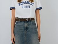 Футболка с контрастной горловиной и принтом, Белый