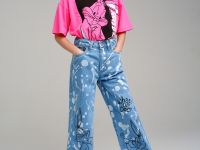 Брюки текстильные джинсовые для девочек