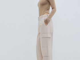 Хлопковые брюки карго с накладными карманами, Бежевый