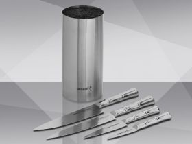 Набор из 4 ножей и подставки Samura Bamboo в подарочной коробке SBA-5, сталь AUS-8, рукоять нержавеющая сталь