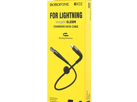 Кабель Borofone BX32 2,4A (USB) на (Lightning) 25см нейлоновая оплетка (черный)