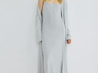 Платье макси на тонких бретелях, Серый