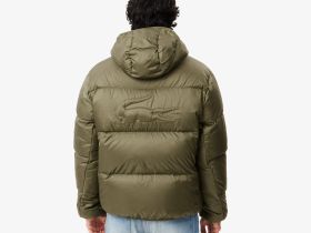 Мужской короткий влагоотталкивающий и ветроустойчивый пуховик Lacoste с капюшоном