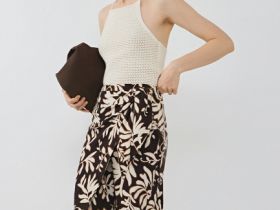 Юбка миди изо льна, Коричневый