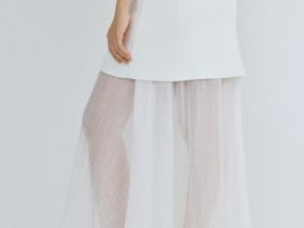 Двуслойная юбка с полупрозрачным подолом, Белый