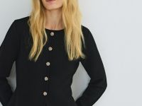 Кардиган на пуговицах с баской, Черный