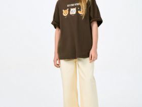 Футболка с принтом для девочек, Коричневый