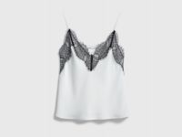 Сатиновый топ с кружевом, Белый