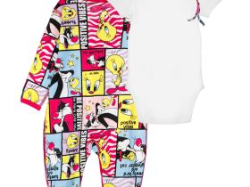 Комплект детский трикотажный для девочек: боди, комбинезон, шапочка