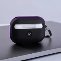 Чехол K-Doo Protective Case для AirPods 3 силиконовый с карабином (черный/фиолетовый бампер)