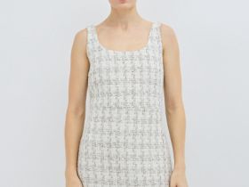 Твидовое платье мини на бретелях, Белый