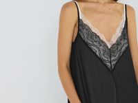 Шифоновое платье А-силуэта с кружевом, Черный