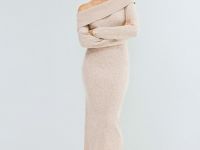 Вязаное платье с открытыми плечами, Бежевый
