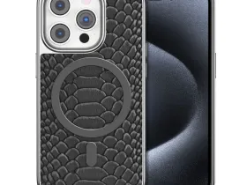 Чехол-накладка Puloka Solemn Magsafe для iPhone 15 Pro Max пластиковый/рептилия (черный)