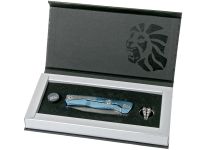 Нож складной LionSteel ROK DD BL, дамасская сталь, рукоять титан, синий