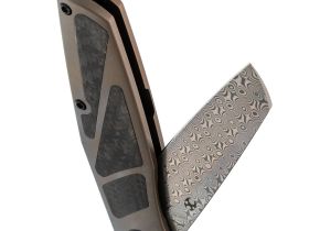 Складной нож Kansept Cru сталь Damascus, рукоять Bronze Titanium/Twill Carbon Fiber