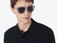 Мужское поло Lacoste классического кроя в полоску из ткани пике с длинным рукавом