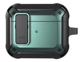 Чехол WiWU Mecha для AirPods 3 противоударный с карабином (черный/зеленый)