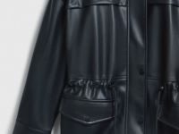 Куртка-рубашка на кулиске из искусственной кожи, Черный