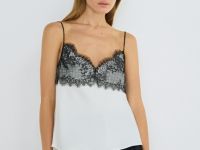 Атласный топ с кружевом, Бежевый