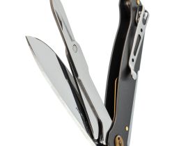 Складной нож Sanrenmu Partner с ножницами, сталь 12C27, рукоять нержавеющая сталь, серый