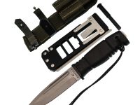 Тактический нож КАМПО-В, сталь 95Х18, рукоять термоэластопласт, титановые ножны с пилой