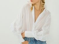 Блузка из вуалевого хлопка с вышивкой, Белый