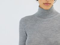 Водолазка из шерсти в рубчик, Серый