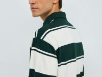 Поло в полоску с длинным рукавом, Зеленый