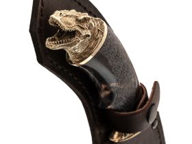 Кованый нож Юрский, дамасская сталь, рукоять карельская береза, художественное травление