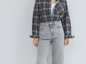 Широкие джинсы с высокой посадкой, Серый