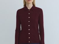 Кардиган в рубчик с шерстью, Фиолетовый