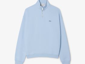 Хлопковый свитшот Lacoste унисекс свободного кроя из плотного флиса с застежкой-молнией на воротнике