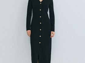 Вязаное облегающее платье, Черный