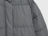 Длинный стёганый пуховик с капюшоном, Серый