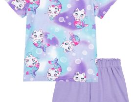 Комплект трикотажный для девочек: фуфайка (футболка), шорты