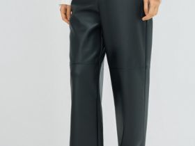 Прямые брюки из искусственной кожи, Черный