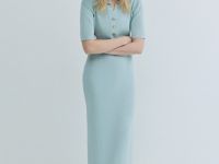 Платье в рубчик с воротником поло, Зеленый