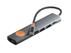 Адаптер WIWU Travel 7 в 1 Type-C на USB 3.0х2/PD 100W/SD 480 Мбит/с/TF 480 Мбит/с/HDMI 4K (WI-HB007) (Grey)