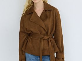 Куртка из искусственной замши с поясом, Желтый